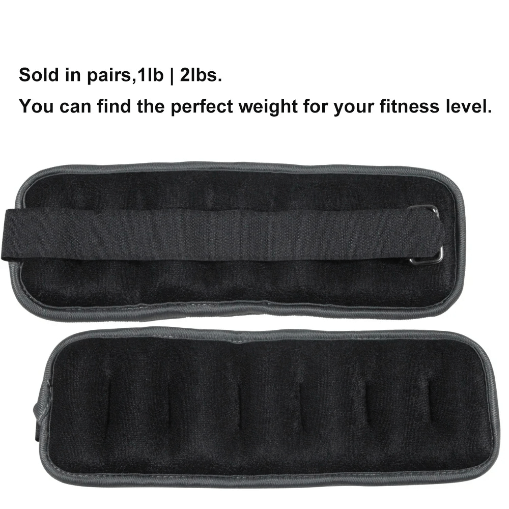 Black adjustable ankle weights for yoga and strength training, 2lb pair, durable strap, breathable material, fitness accessory.